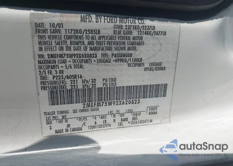 2002 Mercury Grand Marquis Ls from USA, damaged, VIN 2MEFM75W92X620823